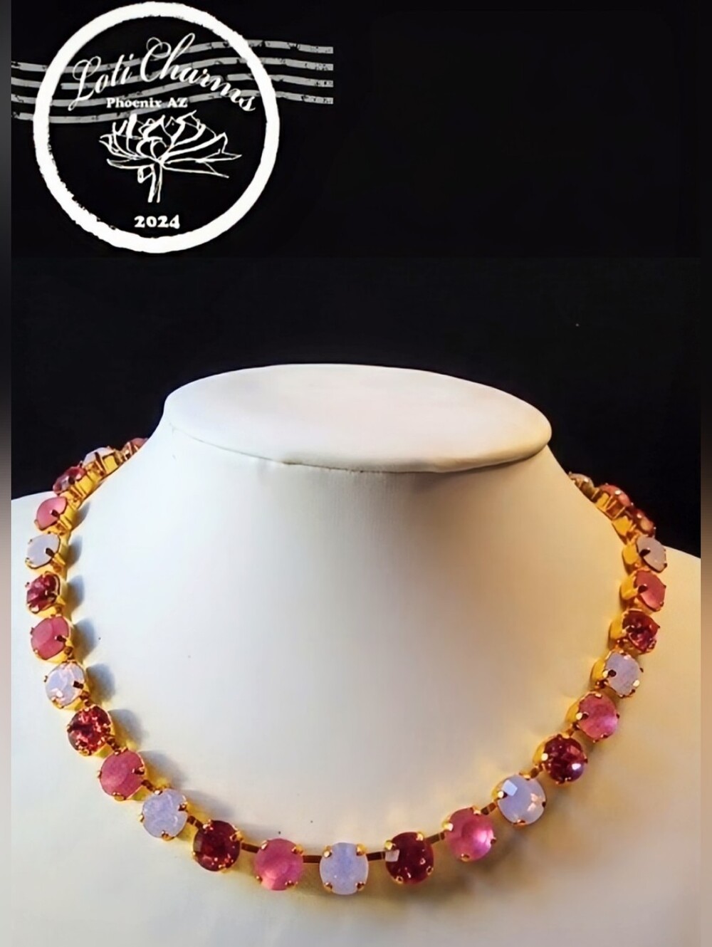 Swarovski Crystals in Pink & Pink Opal in Classic Tennis Gold Plated Or Brass